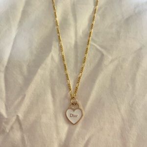 Vintage white and gold Dior heart pendant necklace
